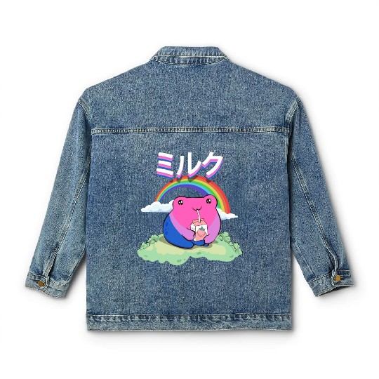 Kawaii Frog Strawberry Milk Bisexual Pride Flag Classic Women's Denim Jackets