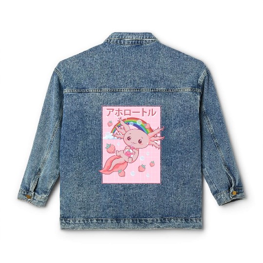 Kawaii Axolotl Strawberry Milk Classic Women's Denim Jackets