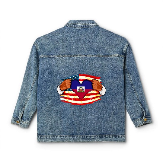 Haitians Who Live in America Haiti Flag Classic Women's Denim Jackets