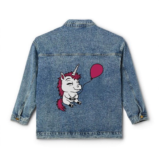 Happy balloon unicorn comic Classic Women's Denim Jackets