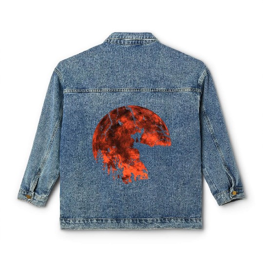 Cat Red Moon trick or treat Bats Forest Funny Hall Classic Women's Denim Jackets