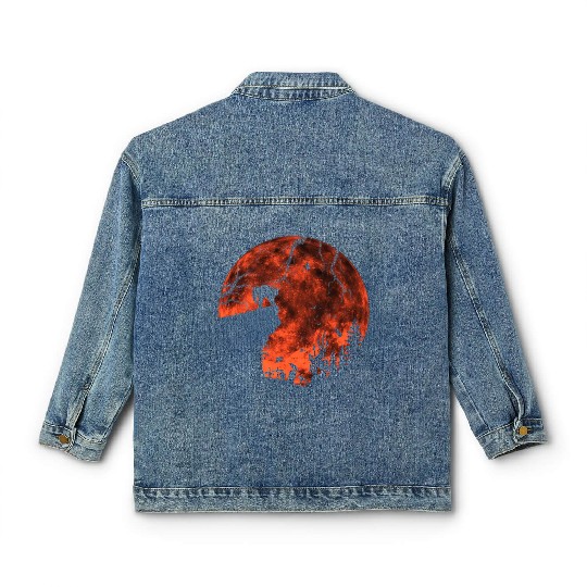Cat Red Moon trick or treat Bats Forest Funny Classic Women's Denim Jackets