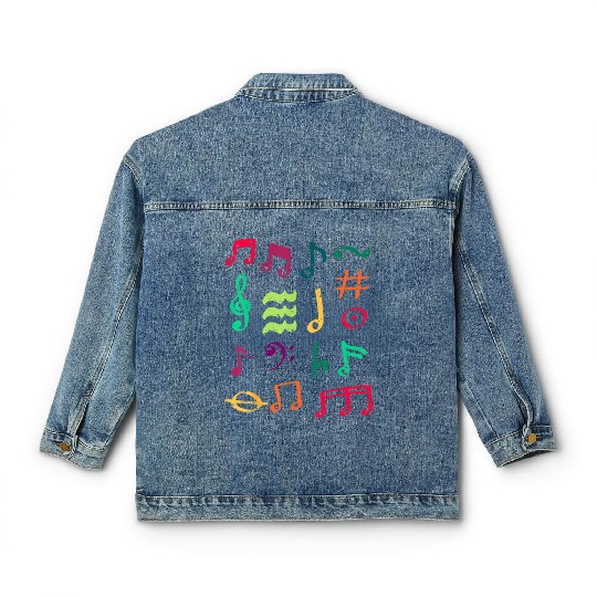 Colorful Musical Notes Symbol Music Teacher Classic Women's Denim Jackets