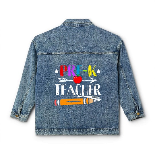 Funny Back To School Teacher Student Pre K Teacher Classic Women's Denim Jackets