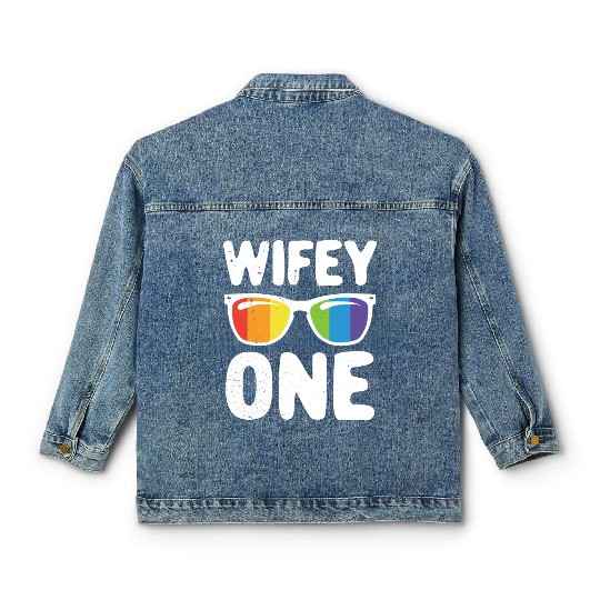 Wife One Funny Lgbt Lesbian Couple LGBT Pride Gay Classic Women's Denim Jackets