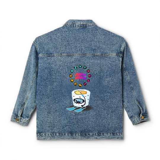 Japanese Sushi Funny Aquarius Zodiac Sushi Lover Classic Women's Denim Jackets