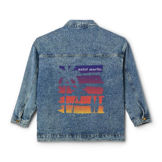 Cool Saint Martin Surfing Fan Beach Palm Tree Classic Women's Denim Jackets