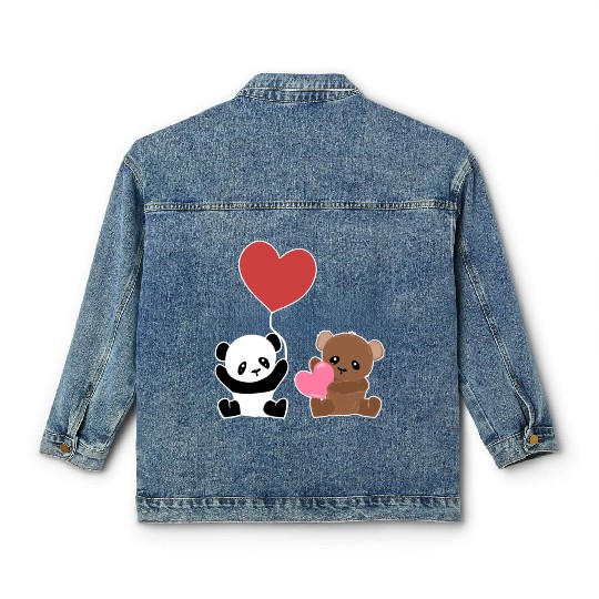 bears friends animals cute heart panda Classic Women's Denim Jackets