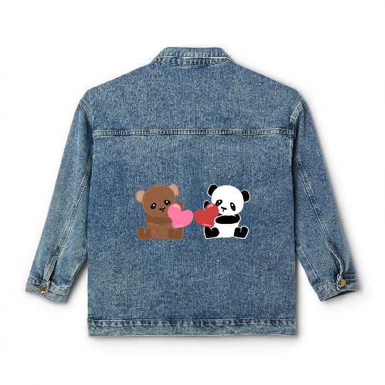 Panda Bears AnimalLove Hearts Cute Friends Classic Women's Denim Jackets