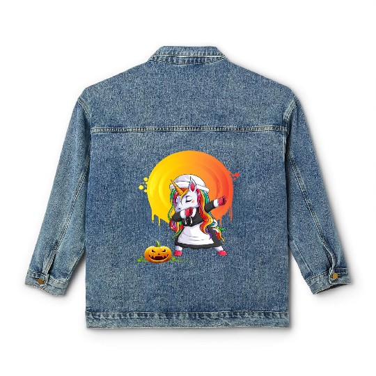 Halloween Unicorn Pony Magical Fantasy Dabbing Classic Women's Denim Jackets