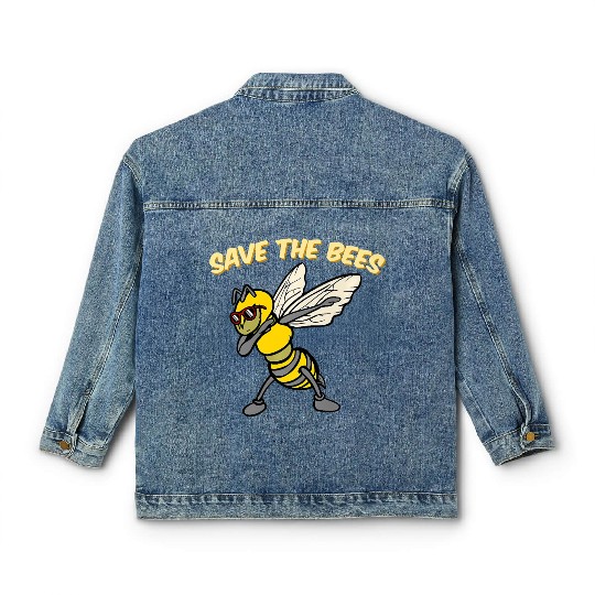 Save The Bees Classic Women's Denim Jackets Dabbing Bumblebee Bee Earth Pl
