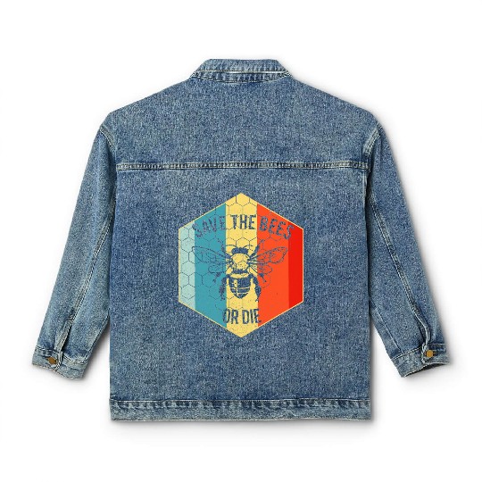 Save the Bees or Die Classic Women's Denim Jackets Retro Beekeeper Classic Women's Denim Jackets