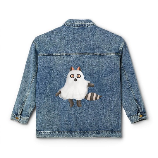 Raccoon in ghost Halloween costume Classic Women's Denim Jackets