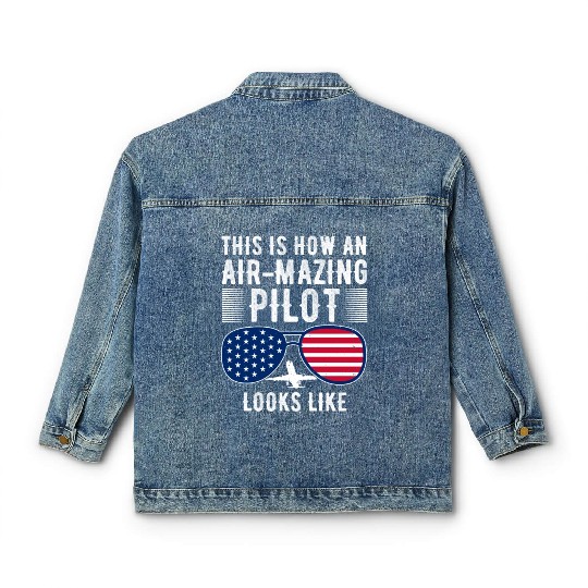 Aircraft Pun Airmazing Pilot - Airline Pilot Classic Women's Denim Jackets