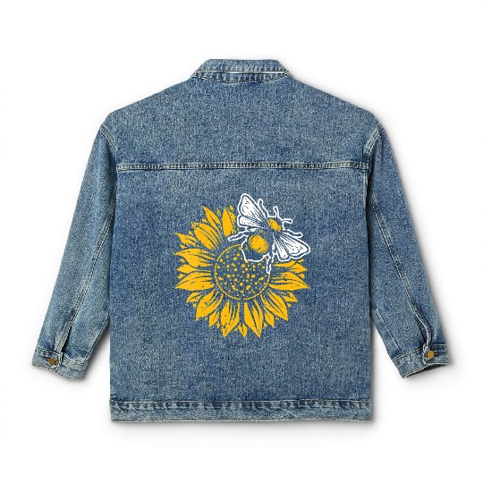 Womens Bumblebee Sunflower Springtime Save The Bee Classic Women's Denim Jackets