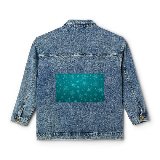 Teal Snowflakes Christmas Pattern Classic Women's Denim Jackets