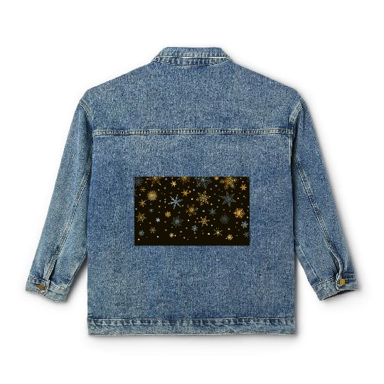 Elegant Snowflakes Black Gold Silver Classic Women's Denim Jackets