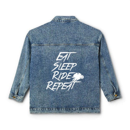Motorcycle Eat Sleep Ride Repeat Graphic Classic Women's Denim Jackets