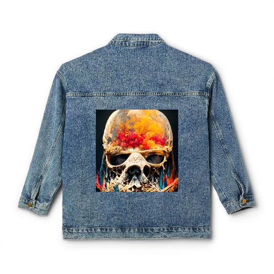 Extremely Realistic Skull in Abstract Art Classic Women's Denim Jackets