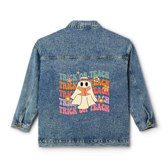 Groovy Trick or Teach Boo Ghost Pre-K Teacher Life Classic Women's Denim Jackets