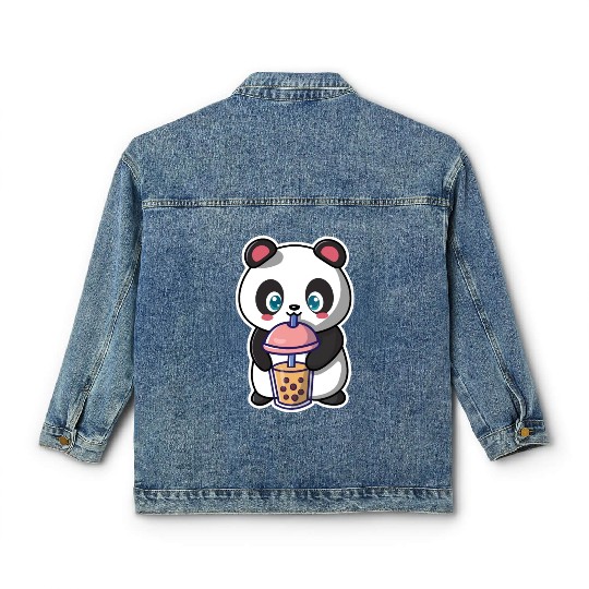 Panda Bear Boba Milk Tea Funny Bubble Tea Lovers Classic Women's Denim Jackets