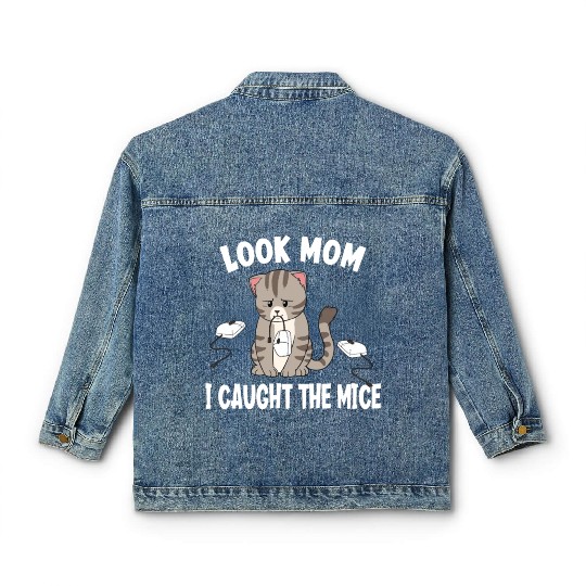 I Caught All The Mice Funny Cat Computer Mouse Classic Women's Denim Jackets