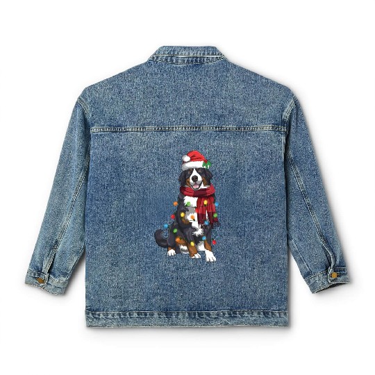 Bernese Mountain Christmas Light Funny Dog Lover Classic Women's Denim Jackets