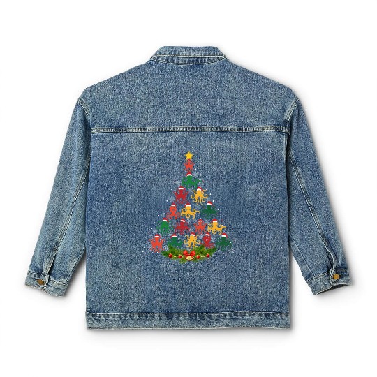Family Matching Christmas Pajama Octopus Xmas Tree Classic Women's Denim Jackets
