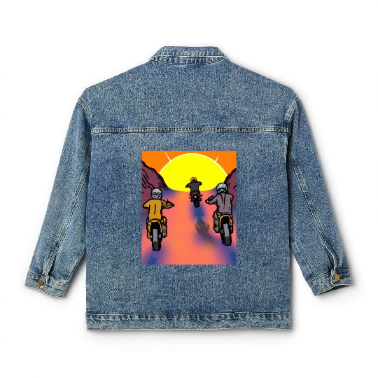 Dirt Bike Rider Sunset Mountain Road Classic Women's Denim Jackets