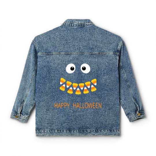 Cute Candy Corn Face For Halloween Costume Classic Women's Denim Jackets