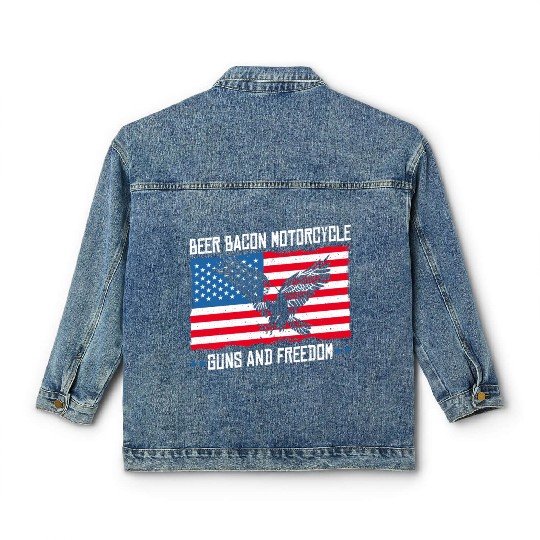 Beer Bacon Motorcycle Guns And Freedom US Flag Classic Women's Denim Jackets