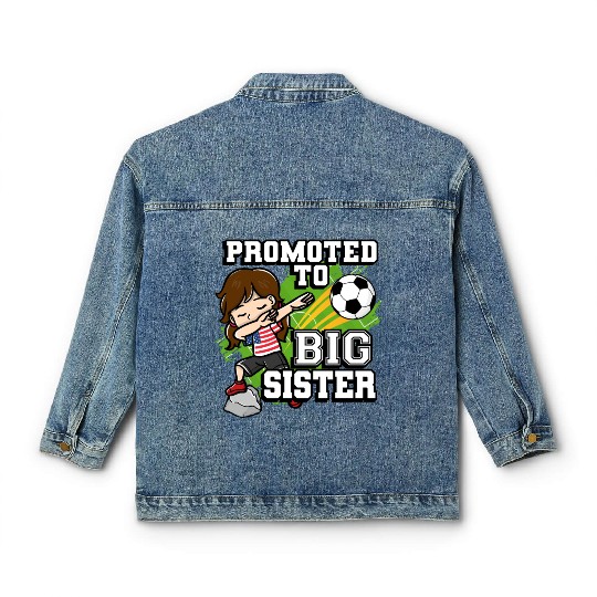 Promoted To Big Sister Soccer Player American Flag Classic Women's Denim Jackets