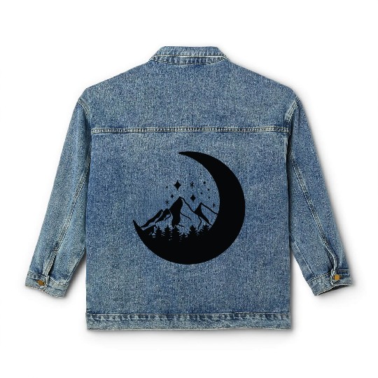 Mountains in the moon Full moon Classic Women's Denim Jackets