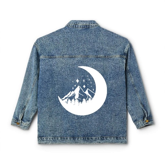 Mountains in the moon Full moon Classic Women's Denim Jackets