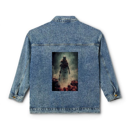 Zombie soldier with smoking skulls Classic Women's Denim Jackets