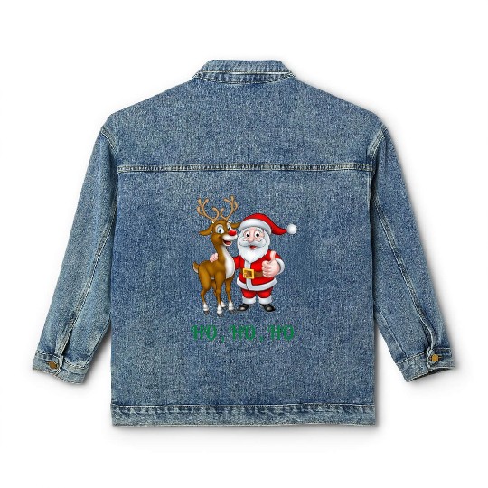 Rudolph the red nose reindeer with Santa Classic Women's Denim Jackets