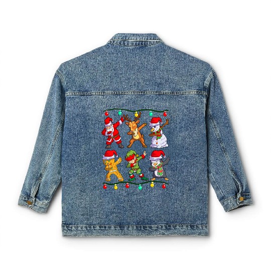 Christmas Kids Boys Men Dabbing Santa Elf Deer Classic Women's Denim Jackets