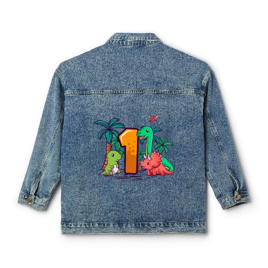 1st Birthday T-Rex Triceratops Dinosaur 1 Year Classic Women's Denim Jackets