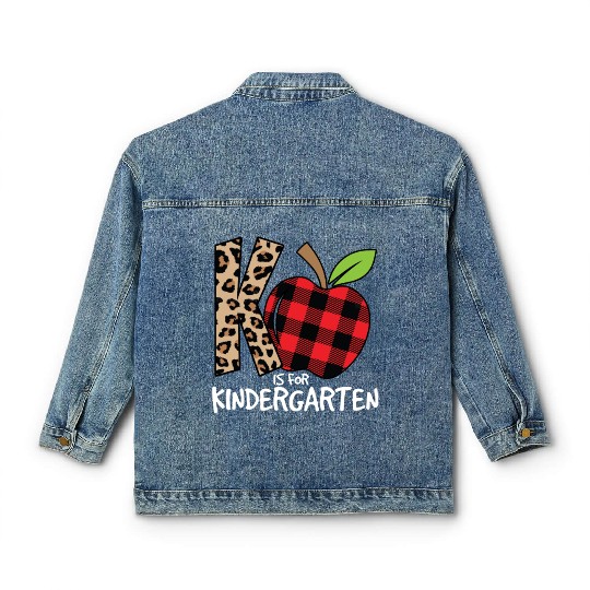 K Is For Kindergarten Cheetah Back To School Classic Women's Denim Jackets