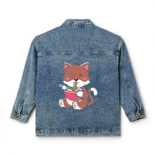 womens kawaii cat ramen anime neko teen boys girls Classic Women's Denim Jackets