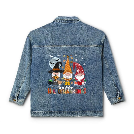 Happy Hallothanksmas Gnomes Lover Halloween Classic Women's Denim Jackets