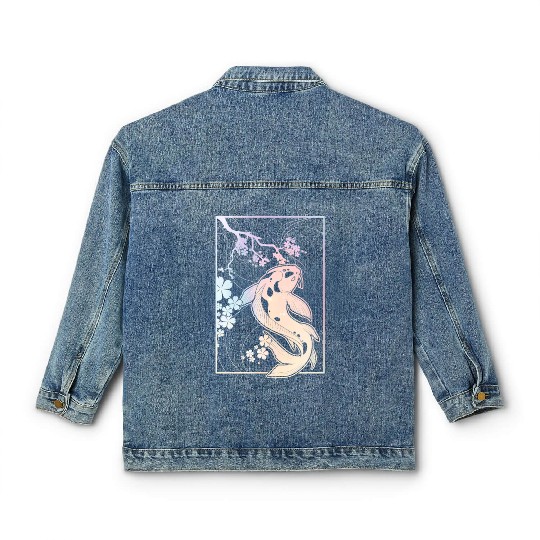 Kawaii Cherry Blossom Koi Classic Women's Denim Jackets