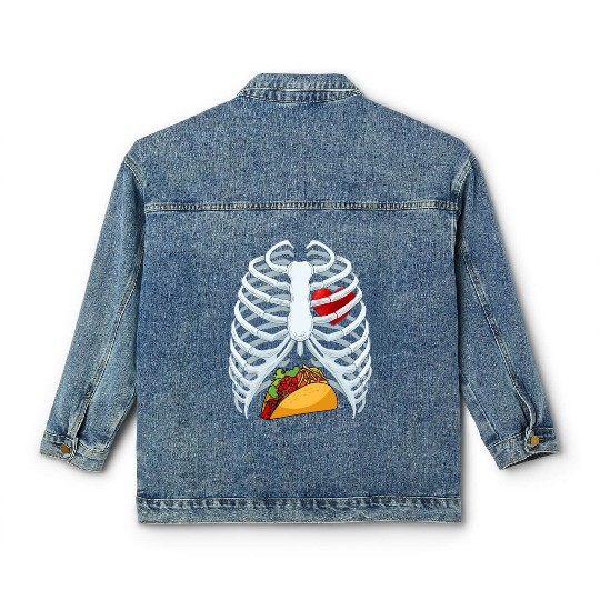 Funny Taco Skeleton Rib Cage Dad Halloween Costume Classic Women's Denim Jackets