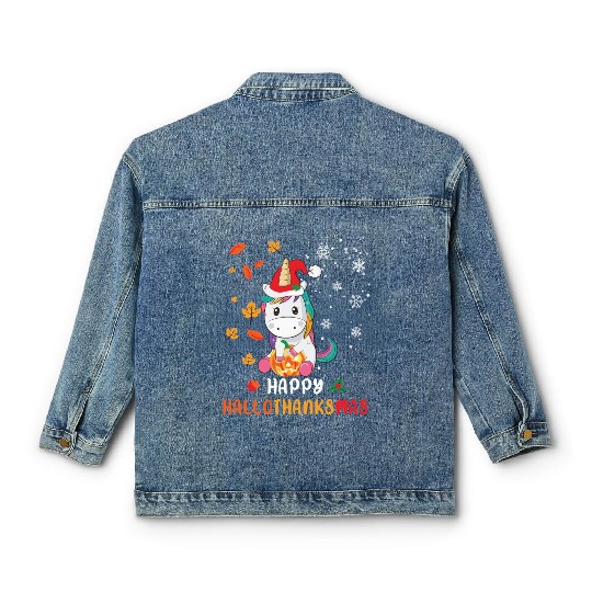 Unicorn Lover Halloween Happy Hallothanksmas Classic Women's Denim Jackets