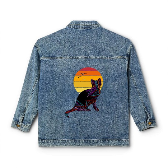 Black Cat at Sunset Classic Women's Denim Jackets