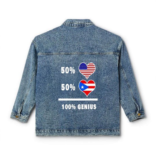 USA and Puerto Rico genius flag design Classic Women's Denim Jackets