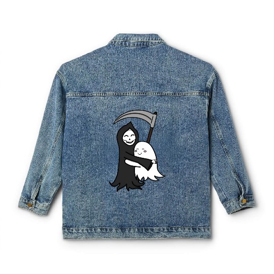 Grim Reaper & Ghost Hug | Friendship | Azrael Classic Women's Denim Jackets