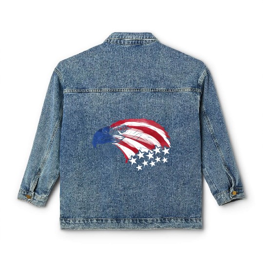 Bald Eagle US Flag Colors Patriotic 4th Of July Classic Women's Denim Jackets