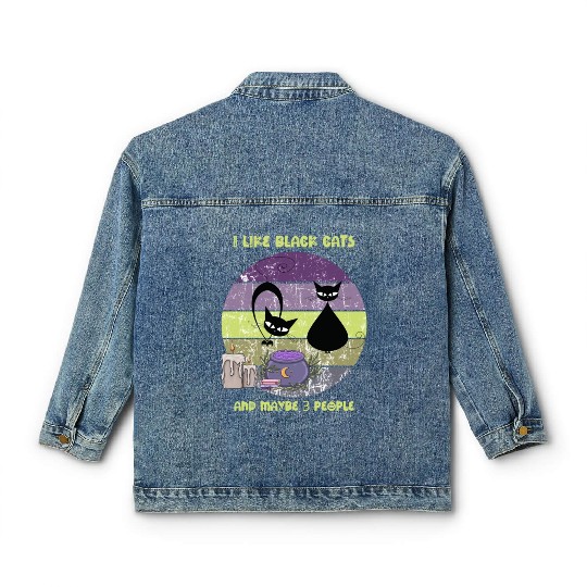 Halloween Funny Black Cats Purple Sunset Classic Women's Denim Jackets
