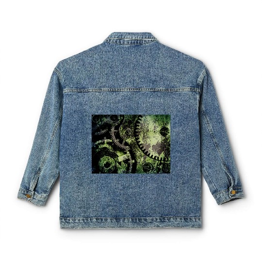 Clock Mechanism Copper Oxide Steampunk Abstract Classic Women's Denim Jackets